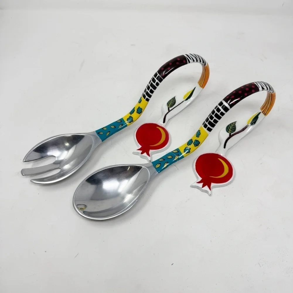 AHUVA Judaica Hand Painted By HADARYA Salad Serving Set Unique Shabbos 12”X4.5”